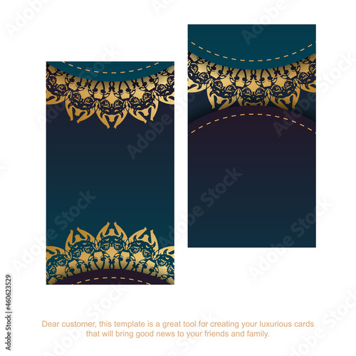 Visiting business card with gradient blue color with greek gold pattern for your business.