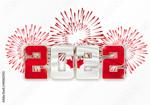 2022 new year background with national flag of Canada and fireworks