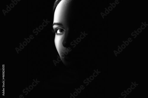 black and white portrait of beautiful girl eye