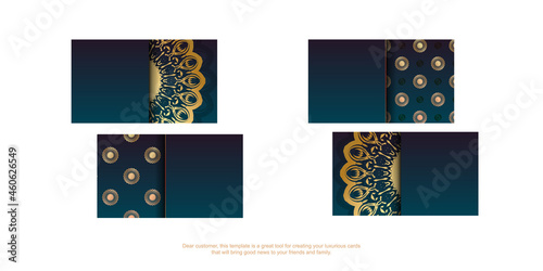 Visiting business card with gradient blue color with Indian gold pattern for your business.