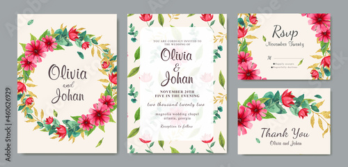 Fotografie Wedding invitation wreath with beautiful floral background watercolor
