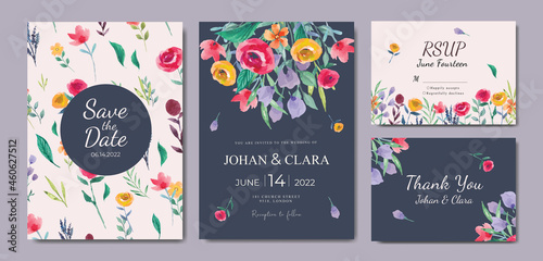 Wedding invitation suite with beautiful floral watercolor