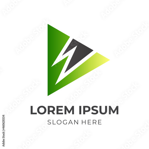 Free Download play logo design template concept vector with flat green and dark grey color style - GFXLoad