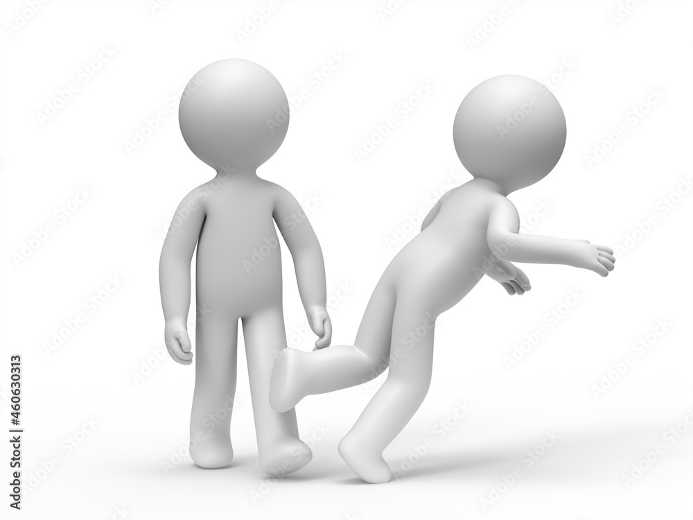 3d man tripped another with his foot. 3d man tripped another with his foot.