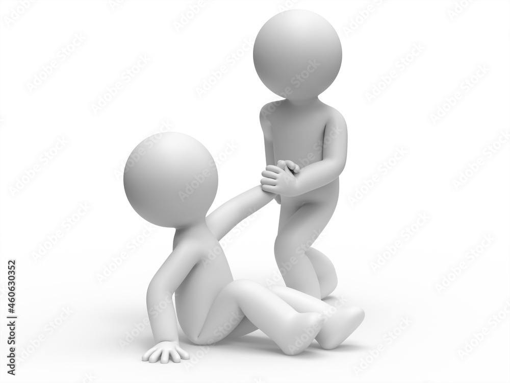 3d man help the other pull his arm. 3d man help the other pull his arm.