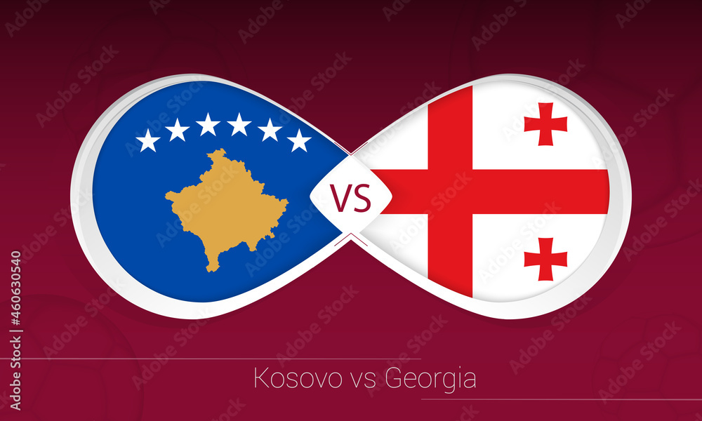 Kosovo vs Georgia in Football Competition, Group B. Versus icon on Football background.