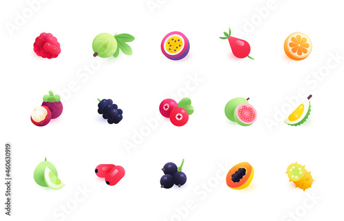 Fototapeta Naklejka Na Ścianę i Meble -  Collection of vector icons, fruits and berries illustrations part 3