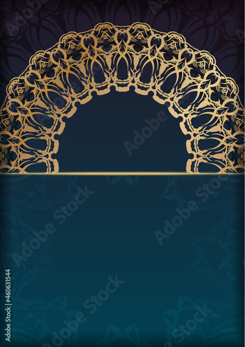 Template Congratulatory Brochure with gradient blue color with vintage gold pattern prepared for printing.