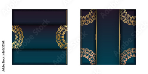 Template Congratulatory Brochure with gradient blue color with mandala gold ornament prepared for typography.