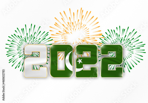 2022 New Year background with national flag of pakistan and fireworks
