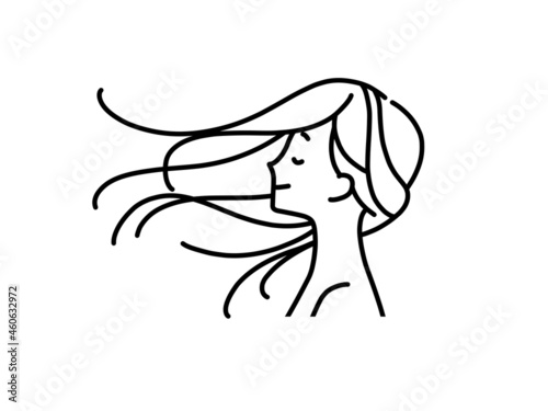 髪がなびいてる女性-黒 photo