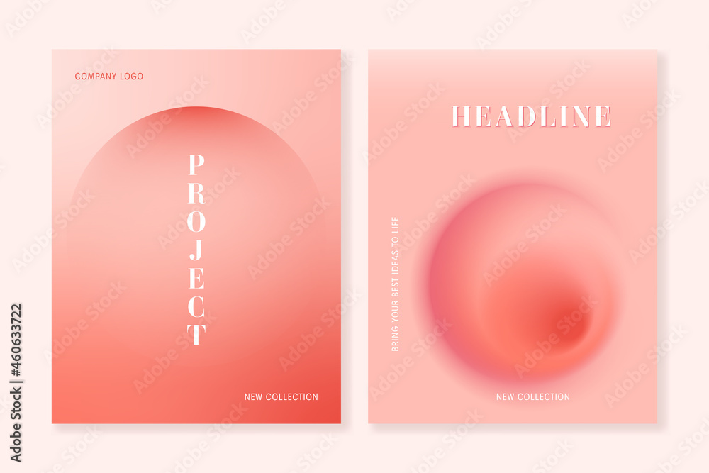 Set of  cover templates with avstract gradient shapes in coral colors. For covers, posters, banners, flyers, presentations and other projects. Vector, can be used for printing. - obrazy, fototapety, plakaty 