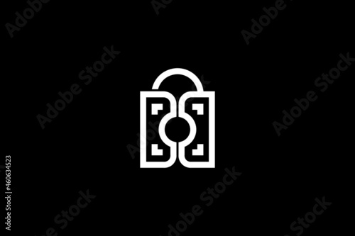 Logo with illustration of camera and bag. relevant for photography studio shops