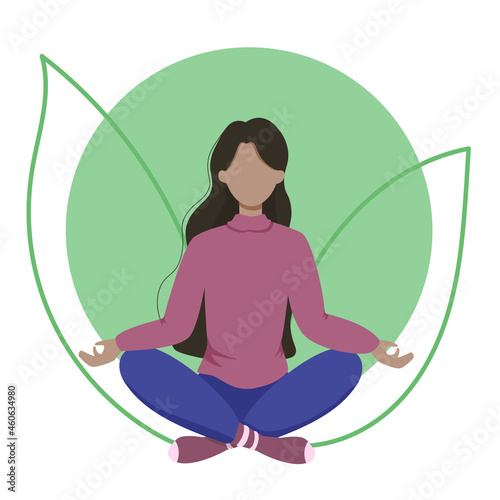 Girl in the lotus position. Without a face. The girl in the sweater is engaged in yoga. Vector illustration