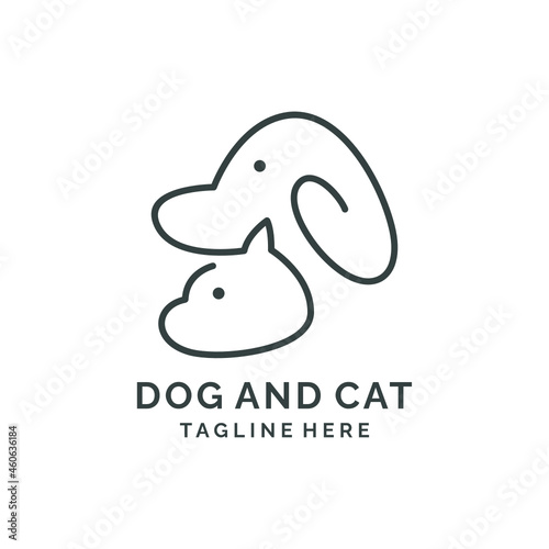 Dog and cat pet line art minimalist modern logo design