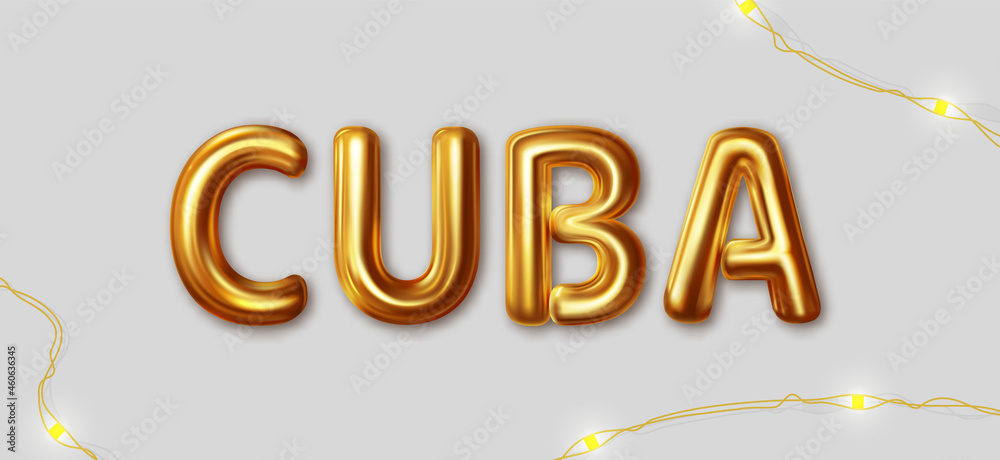Fototapeta premium Cuba. Vector inscription gold letters on a gray background