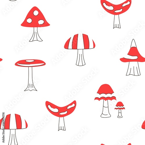Seamless pattern with mushrooms in trendy flat style