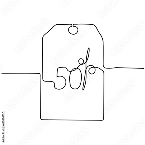 Black Friday sale concept in continuous line. Tag emblem with 50 percent discount. Vector illustration