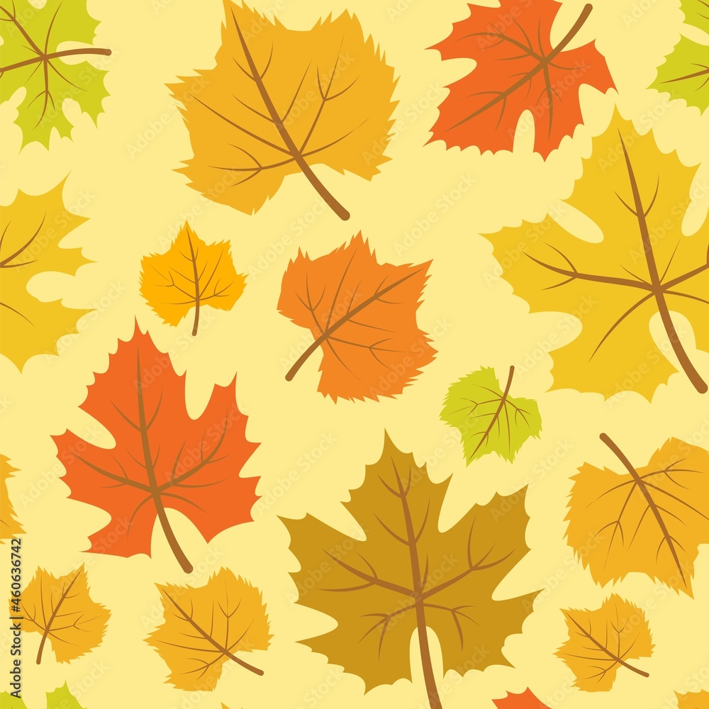 Orange Foliage. Seamless pattern with maple leaves. Autumn background. Vegetable illustration. Vector. Orange Foliage. Seamless pattern with maple leaves. Autumn background. Vegetable illustration. Vector.