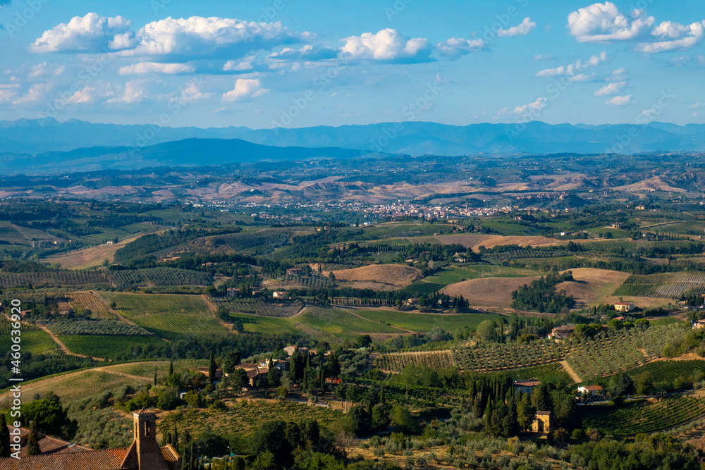 Little ancient town of San Gimignano, Tuscany, from the top of the main Tower