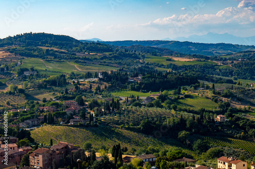 Little ancient town of San Gimignano, Tuscany, from the top of the main Tower