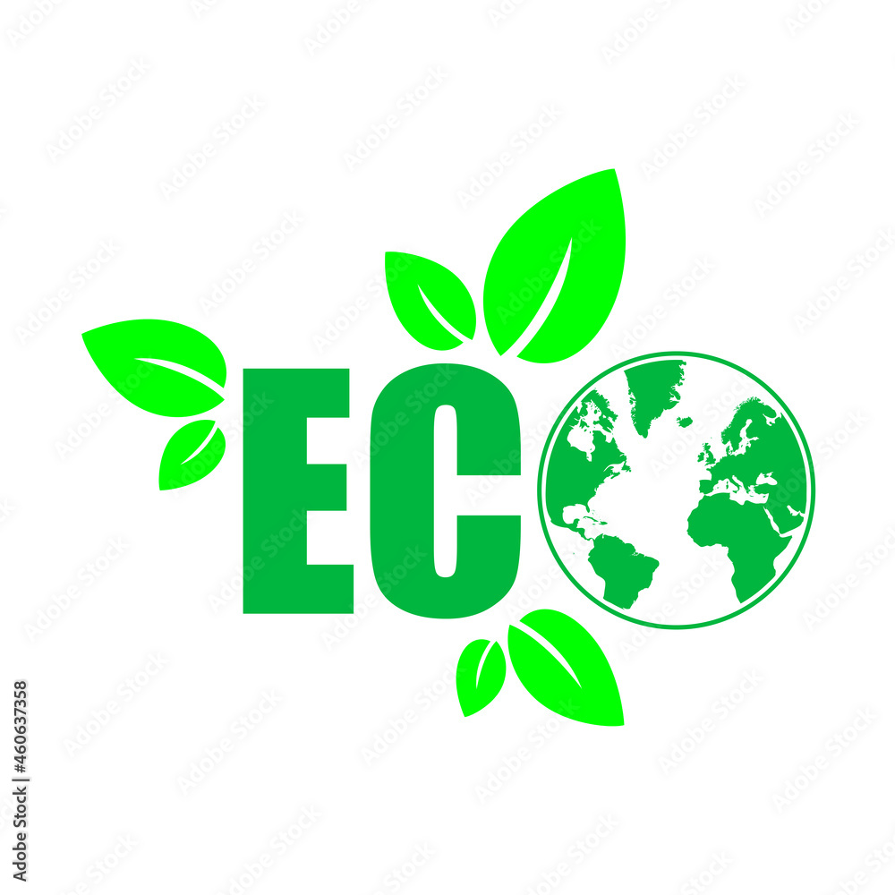 Eco friendly icon with green leaves and globe Eco friendly icon with green leaves and globe