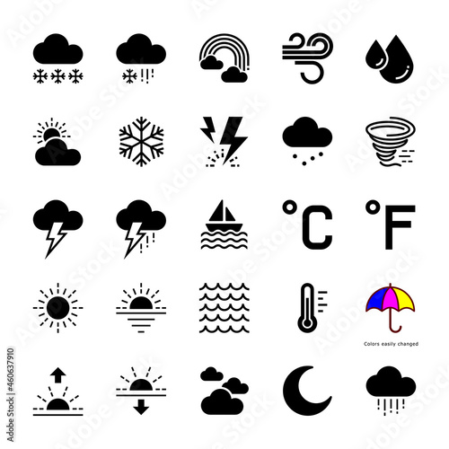 Weather, season, meteorology, icon set, colors easily changed, vector illustration.

