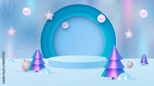Background vector 3d blue rendering with podium and minimal new year scene, minimal product display background 3d render of geometric shape. Vector