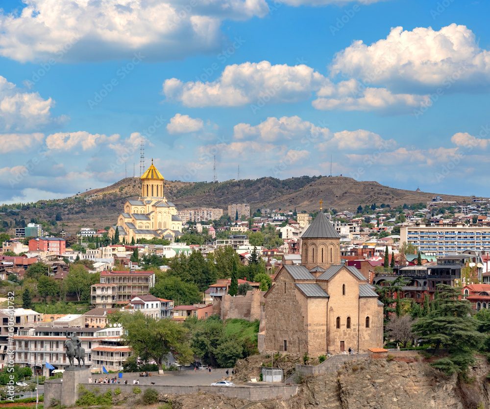View of Tbilisi, the capital of Georgia in southwestern Asia near both the Black Sea and the Caucasus mountain range which the ancient Silk Road ran through.