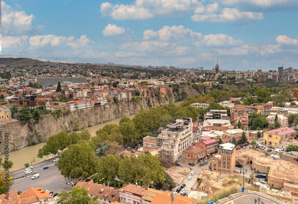 View of Tbilisi, the capital of Georgia in southwestern Asia near both the Black Sea and the Caucasus mountain range which the ancient Silk Road ran through.