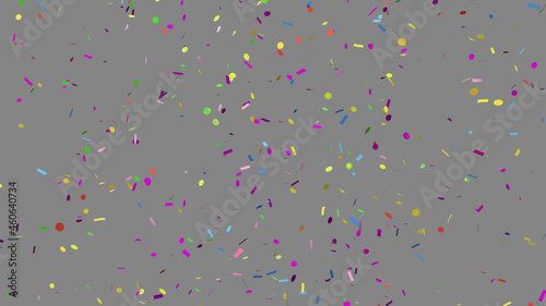 Colorful confetti on a gray background. Isolated, clipping path included. 3d illustration.