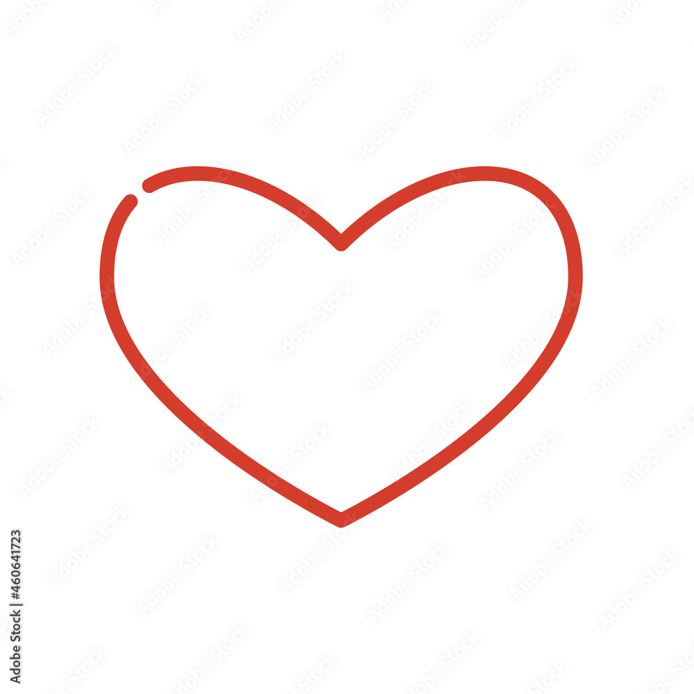 Linear red shape heart with line break on white background. Modern illustration for celebration, romance template. Simple object in flat line art, great design for any purposes