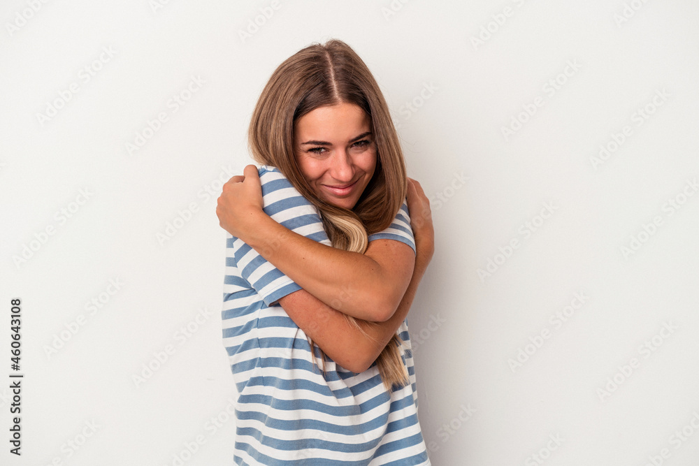 Young Russian woman isolated on white background standing with outstretched hand showing stop sign, preventing you. Young Russian woman isolated on white background standing with outstretched hand showing stop sign, preventing you.