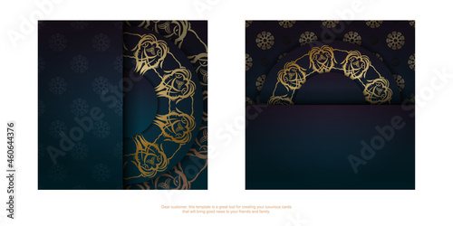 Brochure template with gradient blue color with abstract gold pattern for your congratulations.
