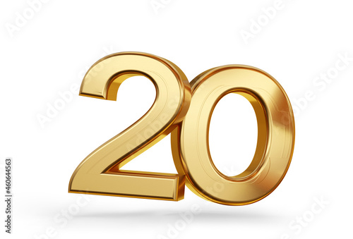 20 golden symbol bold letters isolated on white 3d-illustration