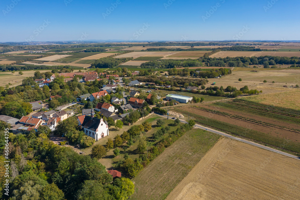 Bird's eye view of the village of Laurenziberg / Germany in Rhienhessen 