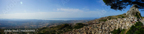 Caltabellotta panoramic view and sicilian valley on a summer day, Agrigento, Sicily, Italy