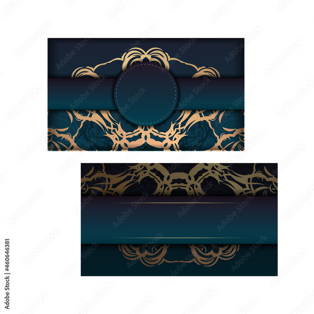 Gradient blue gradient brochure template with greek gold pattern prepared for typography. Gradient blue gradient brochure template with greek gold pattern prepared for typography.
