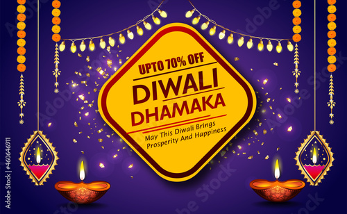 Happy Diwali, Festival of lights ,Vector illustration and Beautiful greeting card for celebration of shubh deepawali