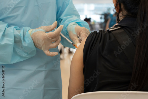 public health officer vaccinate Covid-19 for people live in city Mae Sot, Tak, Thailand