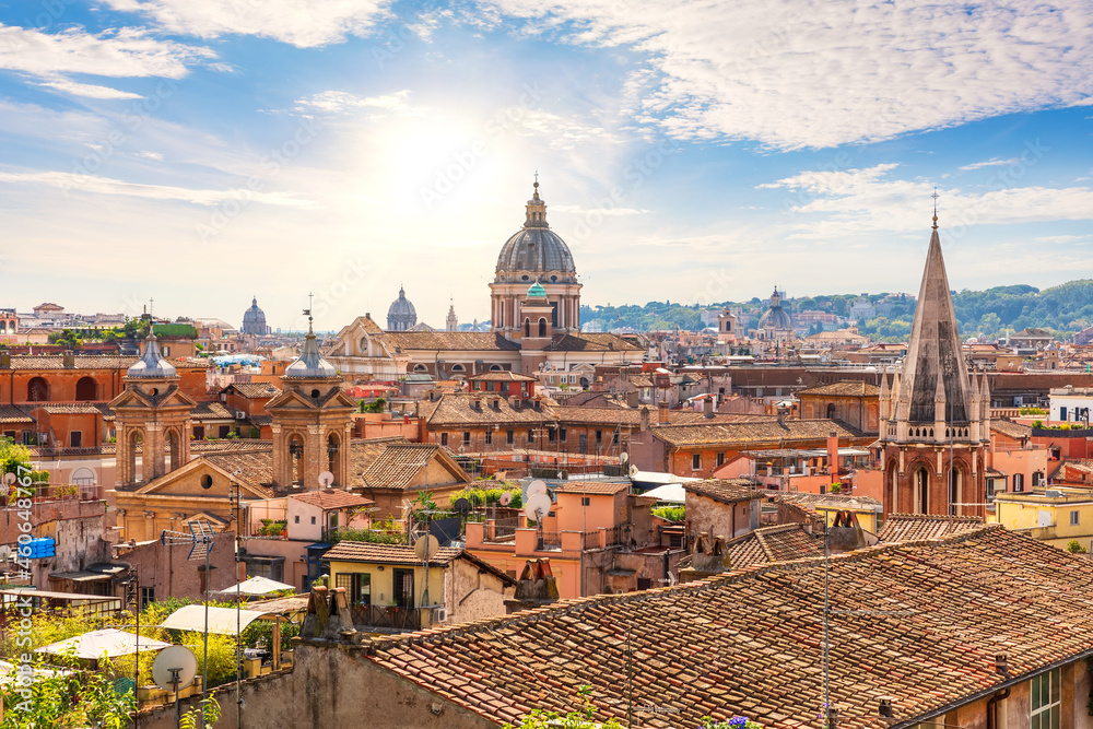 Rome roofs and Churches at sunny day, Rome, Italy