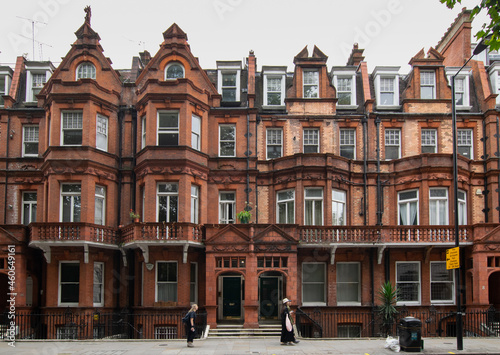 Facade of English Victorian Style terraced Townhouses in Chelsea London