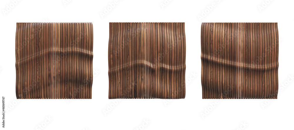 Modern parametric wooden wall panels. Set of three panels wall art. 3d render