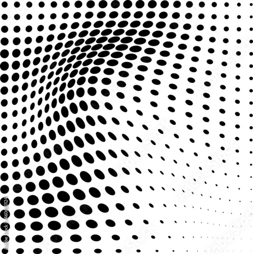 Abstract halftone wave dotted background. Futuristic twisted grunge pattern, dot, circles. Vector modern optical pop art textures for posters, business cards, covers, labels layout, stickers layout