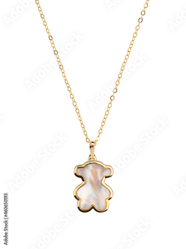 Golden pendant with chain isolated on white