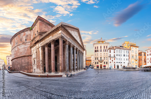 Pantheon temple with a column in Rotonda Sqaure, Rome, Italy