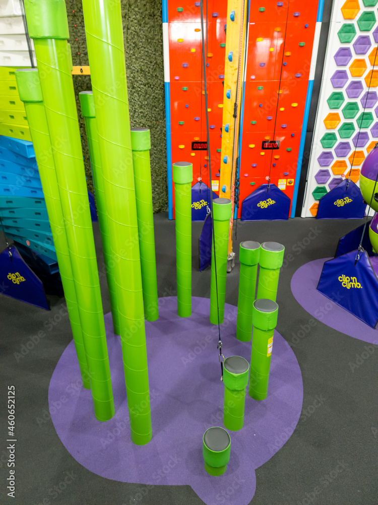 Clip 'n Climb indoor climbing centre arena showing the stairway to