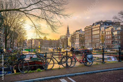 Amsterdam downtown city skyline cityscape of Netherlands