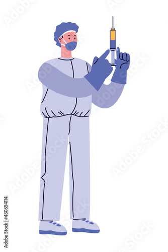 laboratory worker with vaccine