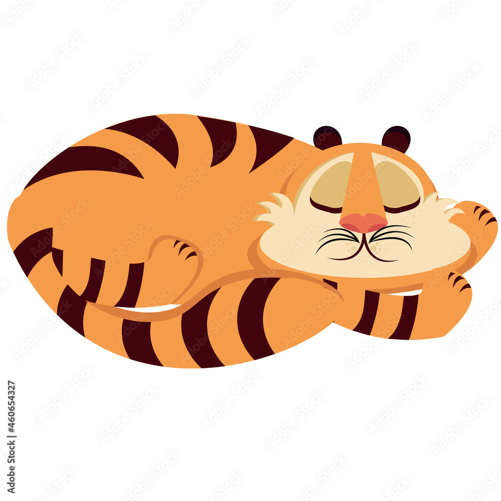 Vector illustration of orange red striped tiger cartoon sleep